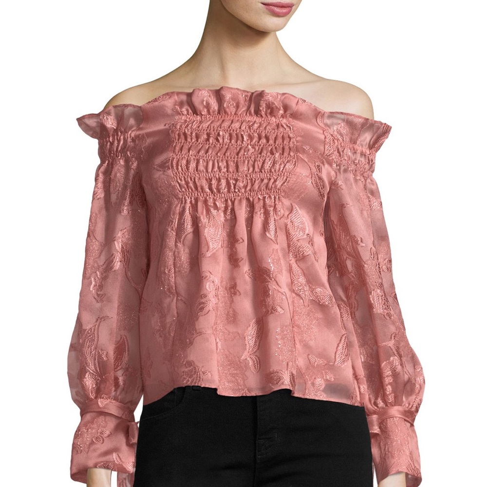 Beautiful Rebecca Taylor off-the-shoulder rose organza blouse